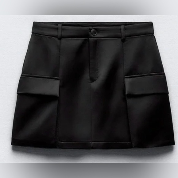 Zara Elegant Satin Black Buttoned on the Go mini skirt size XS - Picture 2 of 6